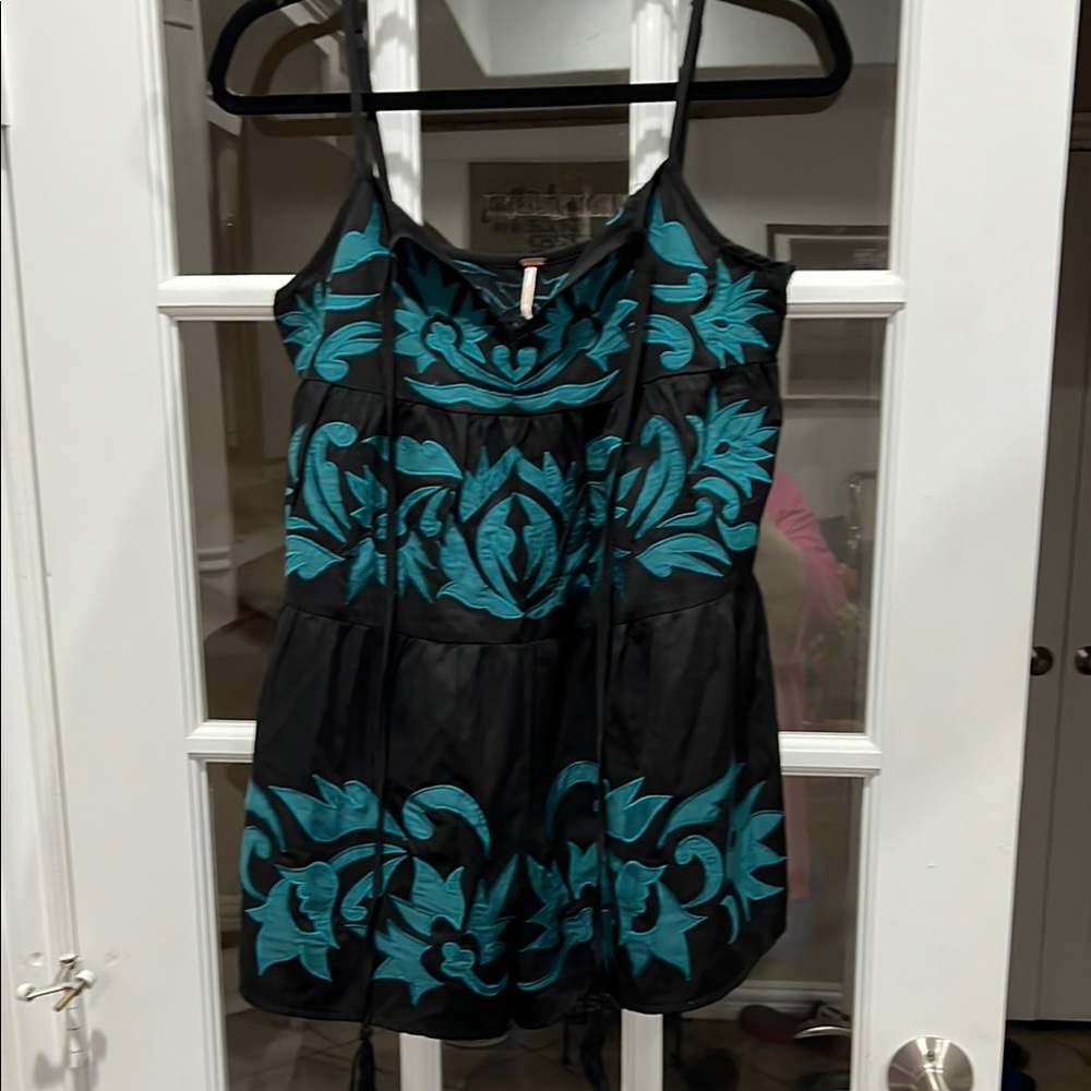 Free People Black and Green Embellished Jumpsuit